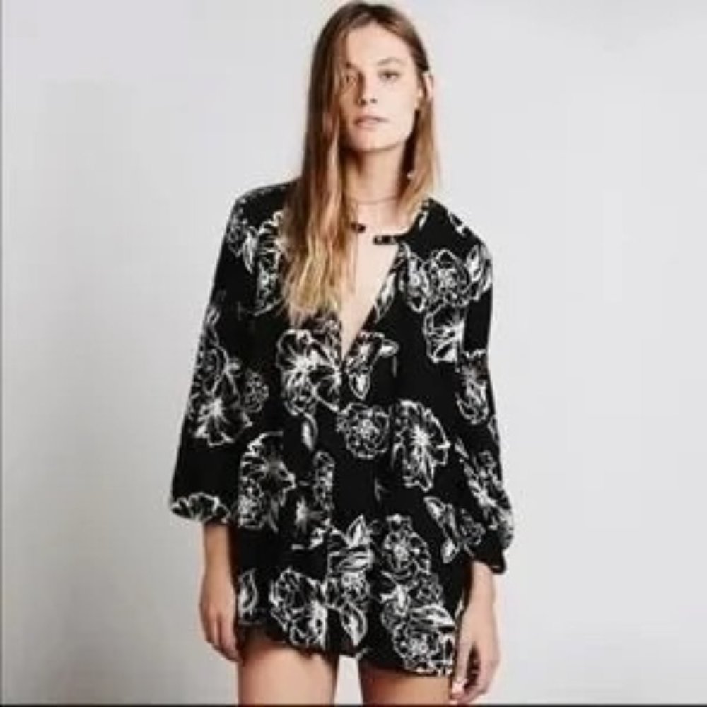Free People Floral Foil Print Swing Tunic S